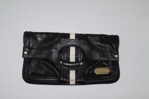 LAMB by Gwen Stefani Leather Over Size Quilted Fold Over Clutch Bag Black OS